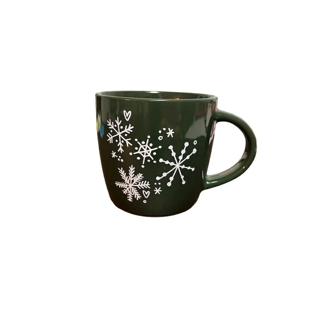Starbucks 14oz Green Ceramic Coffee Mug with Snowflake Design